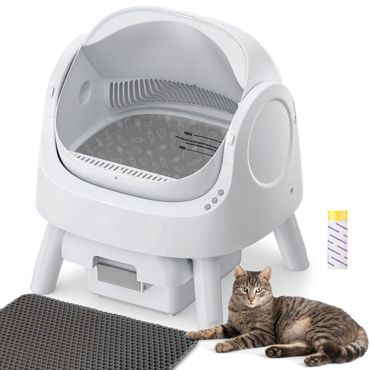 Rawrose Cat-Safe Smart Litter Box - Automatic Open Top Litter Box for Multiple Cats, Includes Mat And Trash Bags