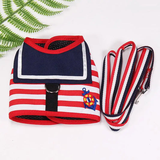 Pet Dog Clothes Soft Navy Style Leash Set